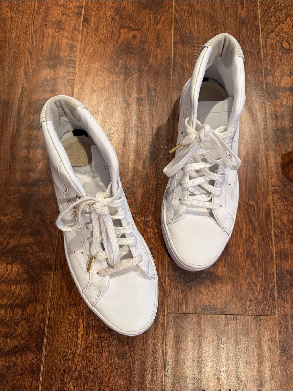 adidas White High-Top Leather Sneakers with Gold Logo